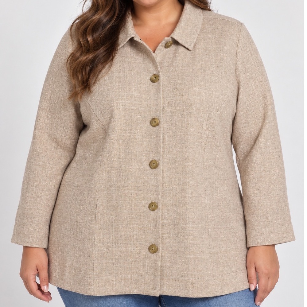 Plus Size 16 Neutral Button Front Jacket Longline Minimalist Quiet Luxury Blazer